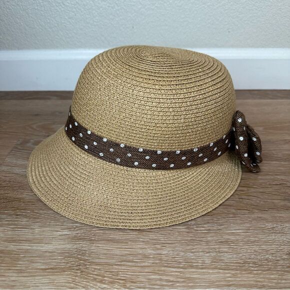 Nicole Marciano 100% Straw Split Brim Bow Polka Dot Summer Hat - Picture 4 of 11